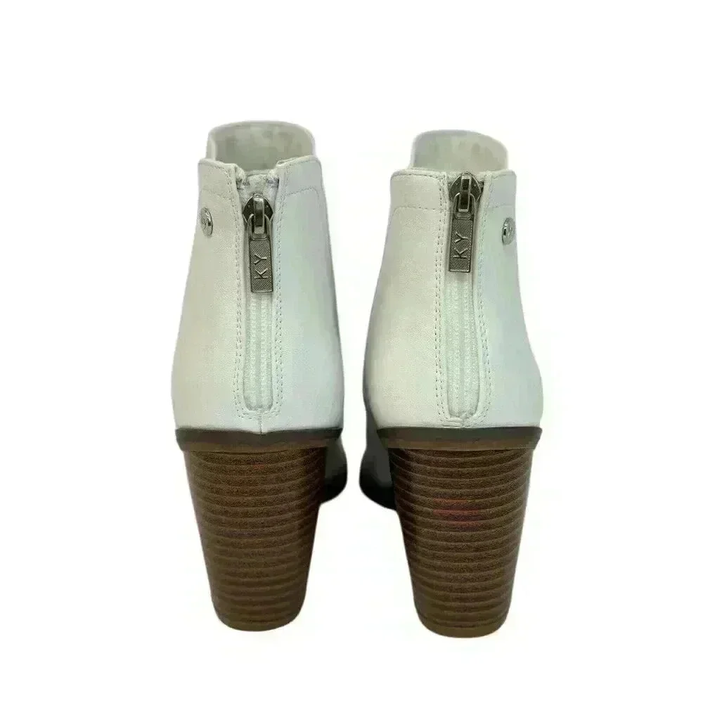 KAYLEEN / Cadi-55 / White / Leather / Ankle / Boots With Block Heel & Zip Closur